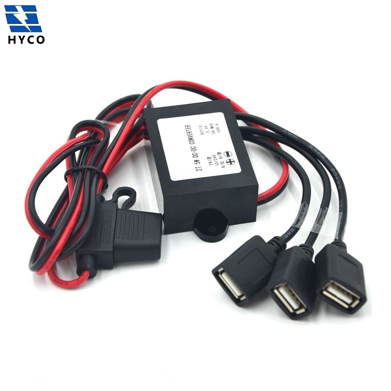 Three Usb Port 12v 24v To 5.5v 5a Dc Dc Car Power Converter Step Down Buck Module 3 Usb Connectors Adapter With Auto Fuse